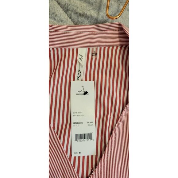 NY Collection Striped Long Sleeve Blouse With Front Tie - Size M - Picture 4 of 4